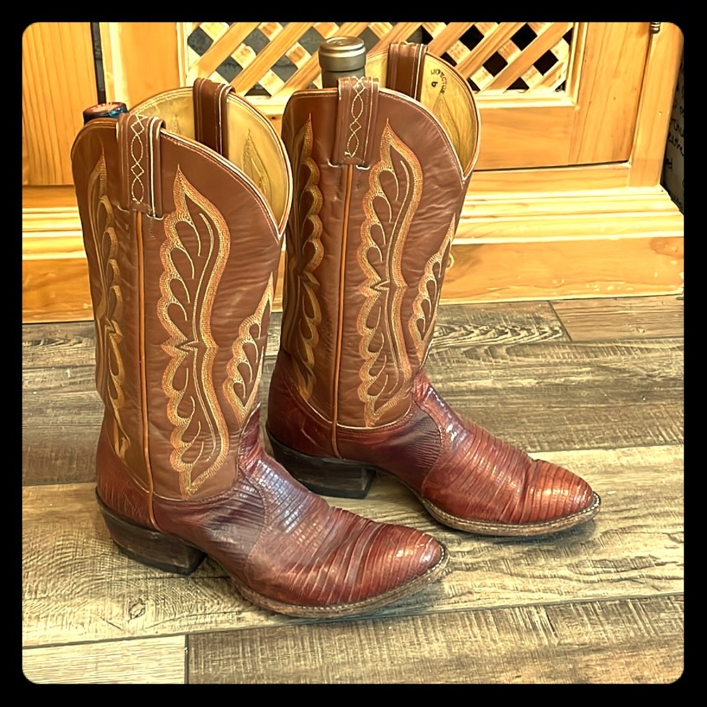 Tony Lama ombré orange embroidered cowboy boots